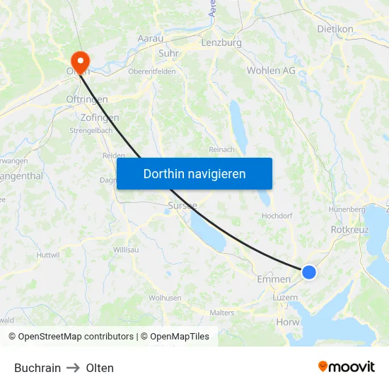 Buchrain to Olten map