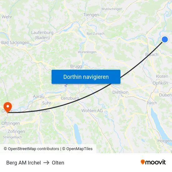 Berg AM Irchel to Olten map