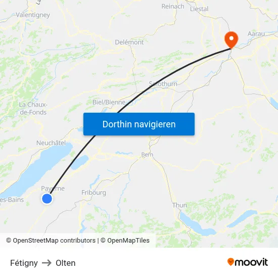 Fétigny to Olten map