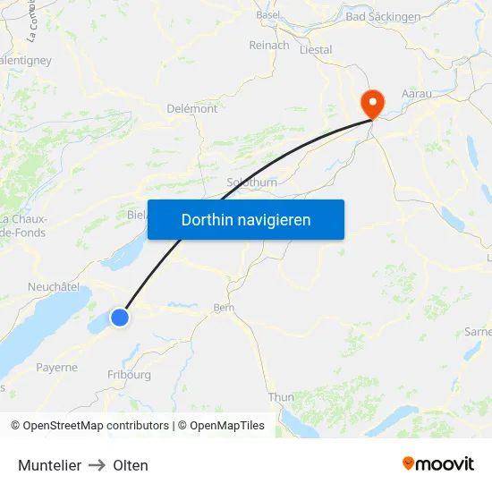 Muntelier to Olten map