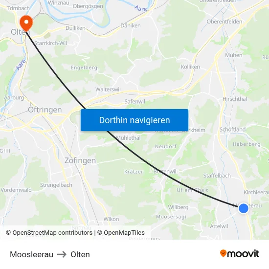 Moosleerau to Olten map