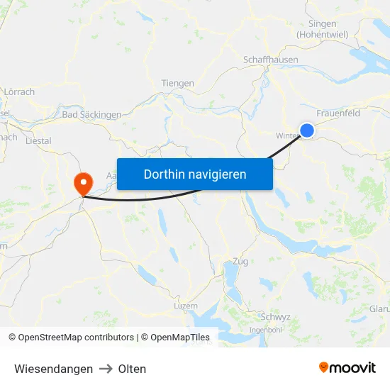 Wiesendangen to Olten map