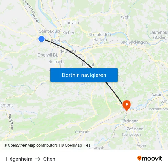 Hégenheim to Olten map