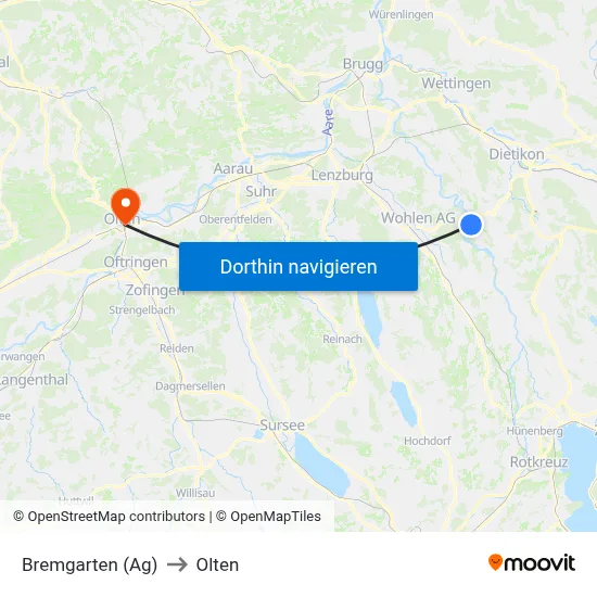 Bremgarten (Ag) to Olten map