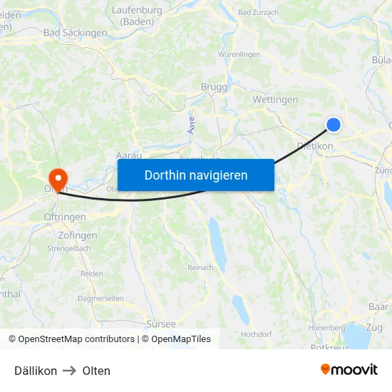 Dällikon to Olten map