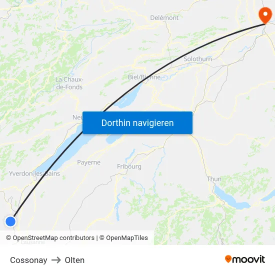 Cossonay to Olten map