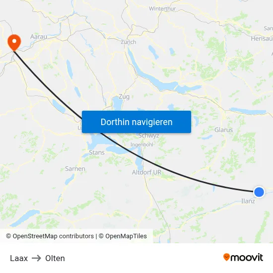 Laax to Olten map