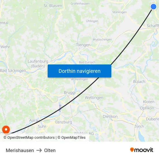Merishausen to Olten map
