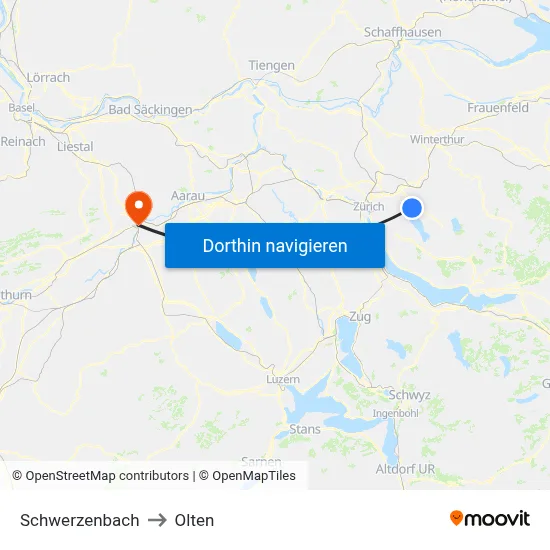 Schwerzenbach to Olten map