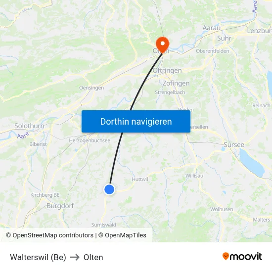 Walterswil (Be) to Olten map