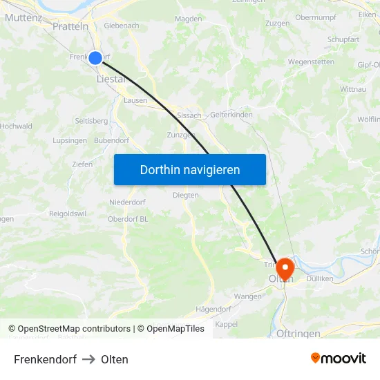 Frenkendorf to Olten map