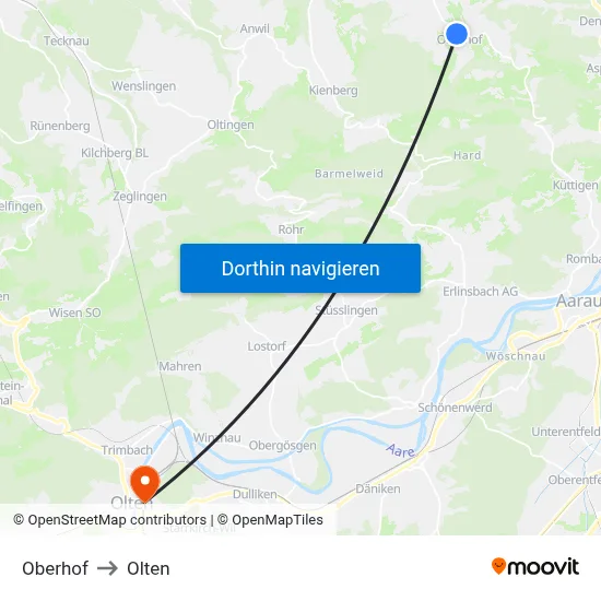 Oberhof to Olten map