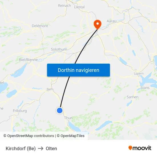Kirchdorf (Be) to Olten map