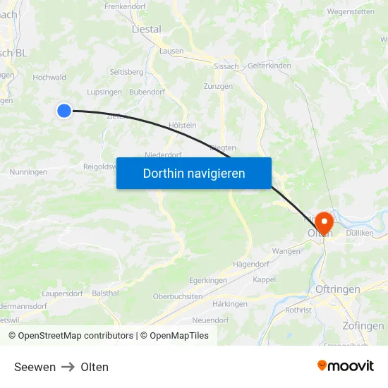 Seewen to Olten map