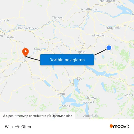 Wila to Olten map