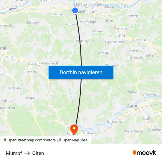 Mumpf to Olten map