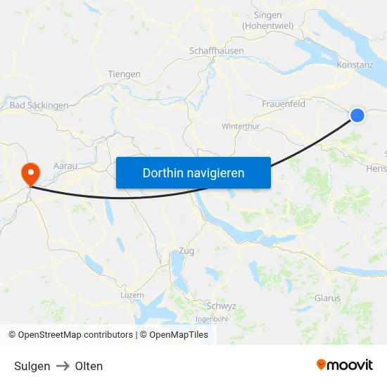 Sulgen to Olten map