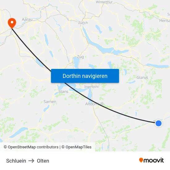 Schluein to Olten map