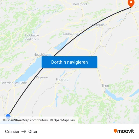 Crissier to Olten map