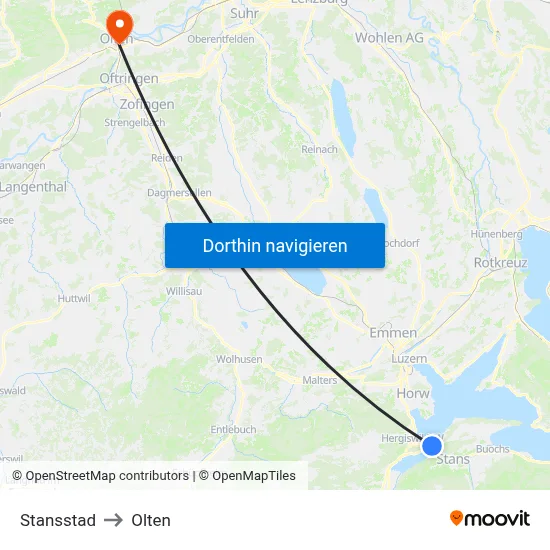 Stansstad to Olten map