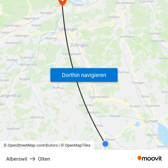 Alberswil to Olten map