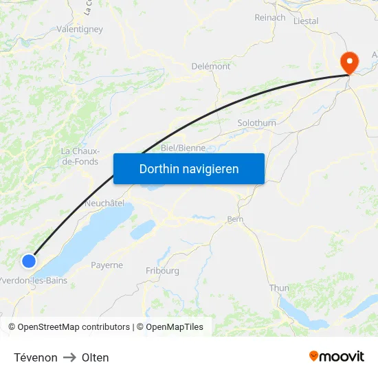 Tévenon to Olten map