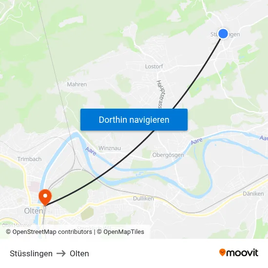 Stüsslingen to Olten map