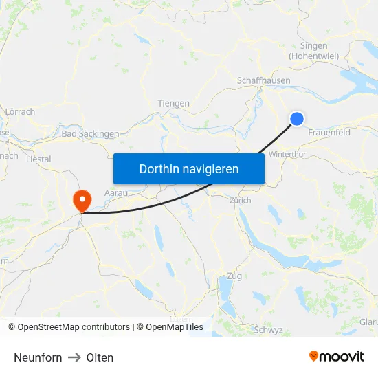 Neunforn to Olten map