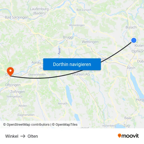 Winkel to Olten map