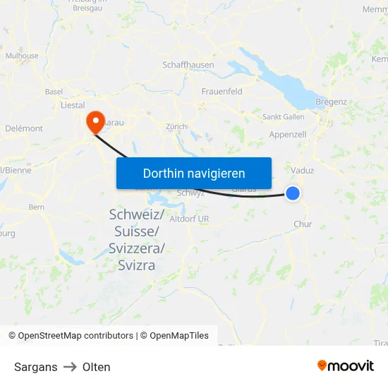Sargans to Olten map