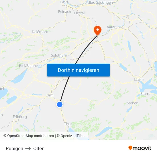 Rubigen to Olten map