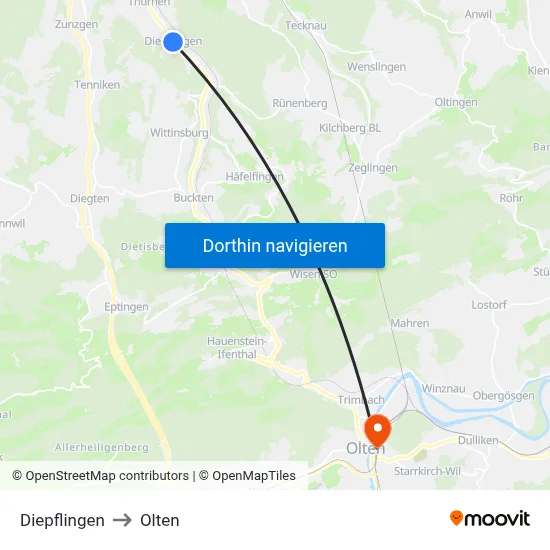 Diepflingen to Olten map
