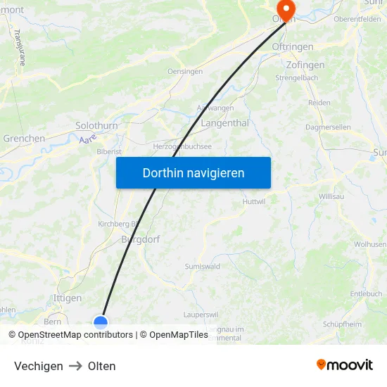 Vechigen to Olten map