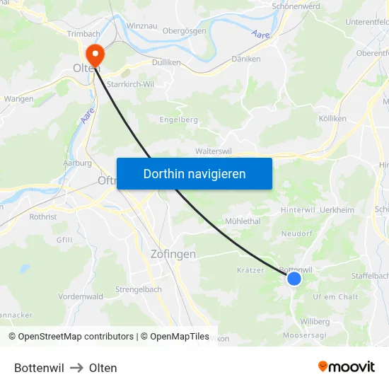 Bottenwil to Olten map