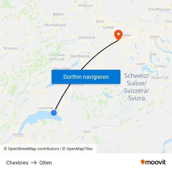 Chexbres to Olten map