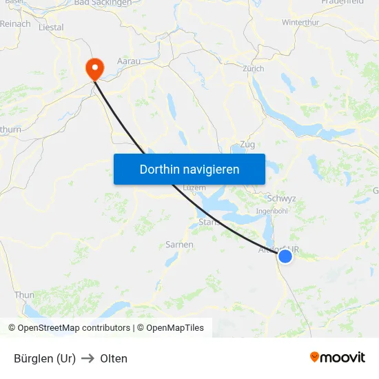Bürglen (Ur) to Olten map