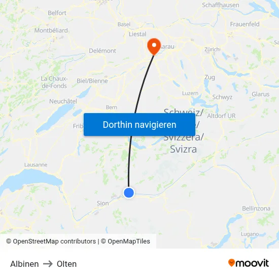 Albinen to Olten map