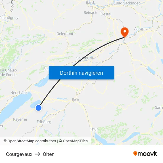 Courgevaux to Olten map