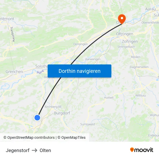 Jegenstorf to Olten map