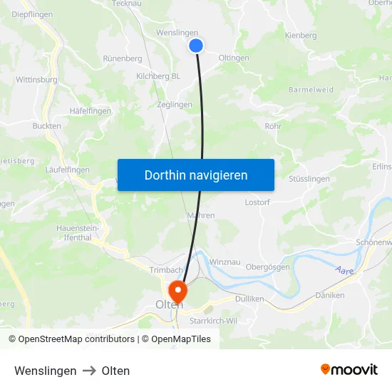Wenslingen to Olten map