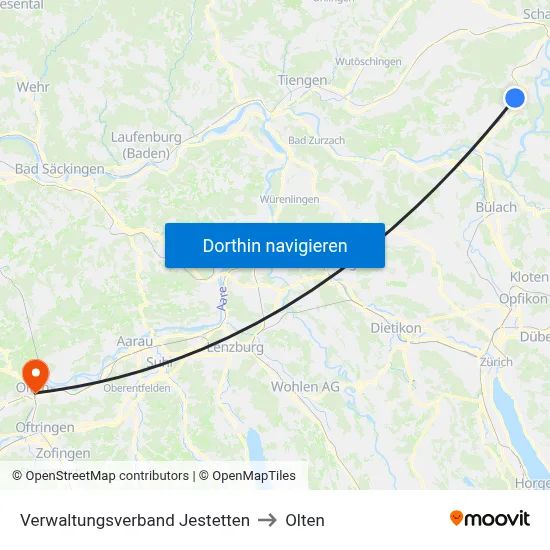 Verwaltungsverband Jestetten to Olten map