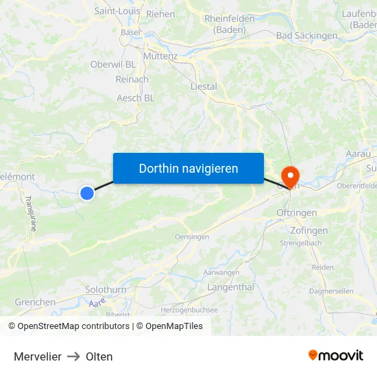 Mervelier to Olten map