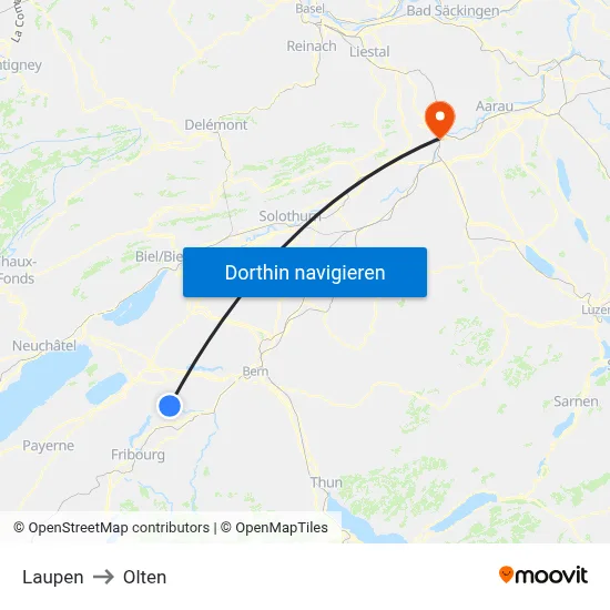 Laupen to Olten map