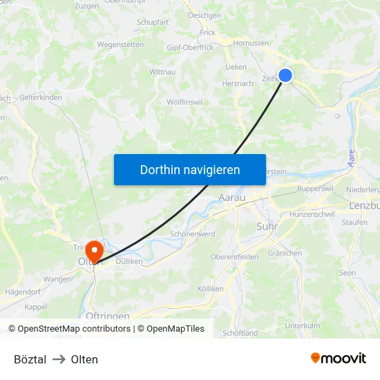Böztal to Olten map