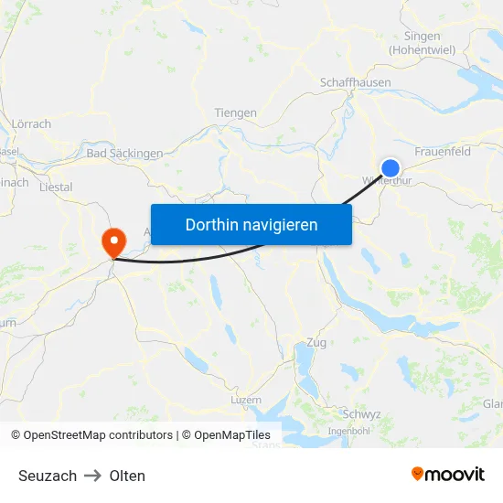 Seuzach to Olten map