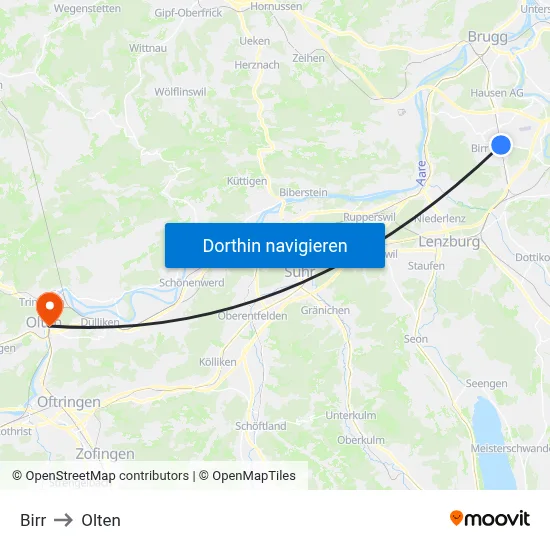 Birr to Olten map