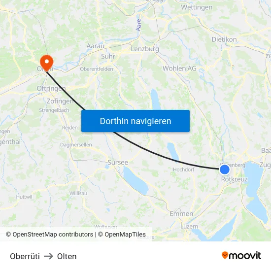 Oberrüti to Olten map