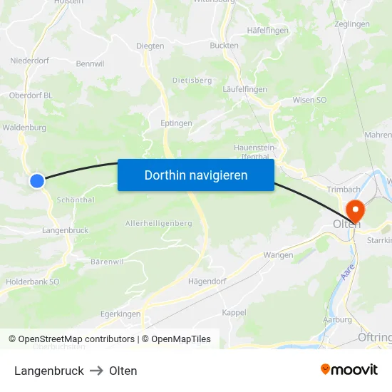 Langenbruck to Olten map