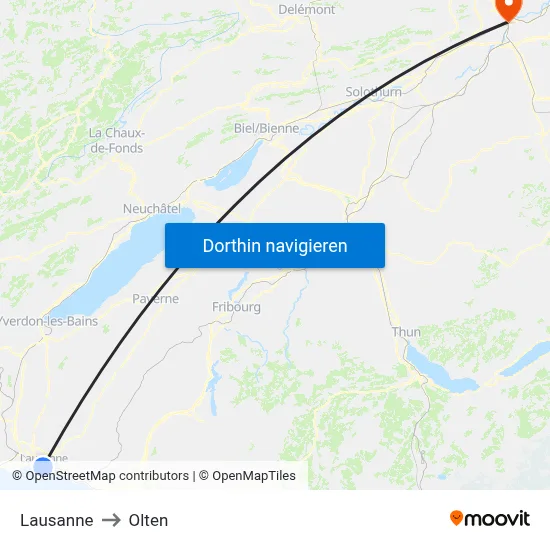 Lausanne to Olten map