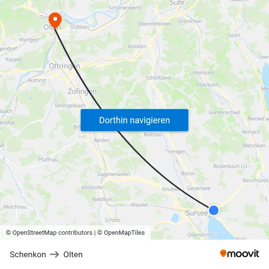 Schenkon to Olten map